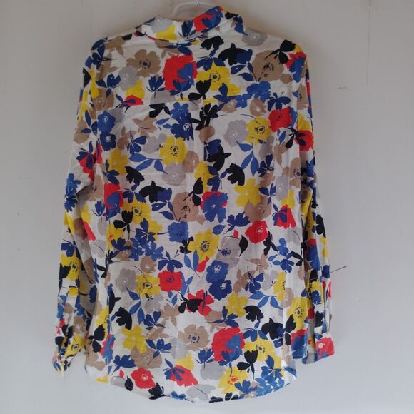 JONES NEW YORK WOMEN'S linen button down long sleeve shirt poppy floral print L - Picture 6 of 6